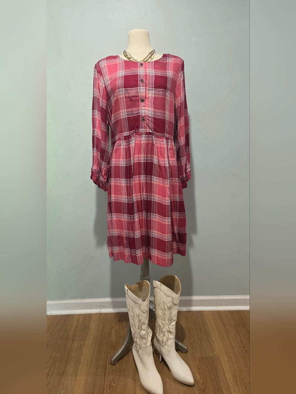 Matilda Jane You & ME Pink Plaid Long-Sleeve Midi Dress - Women Sz L